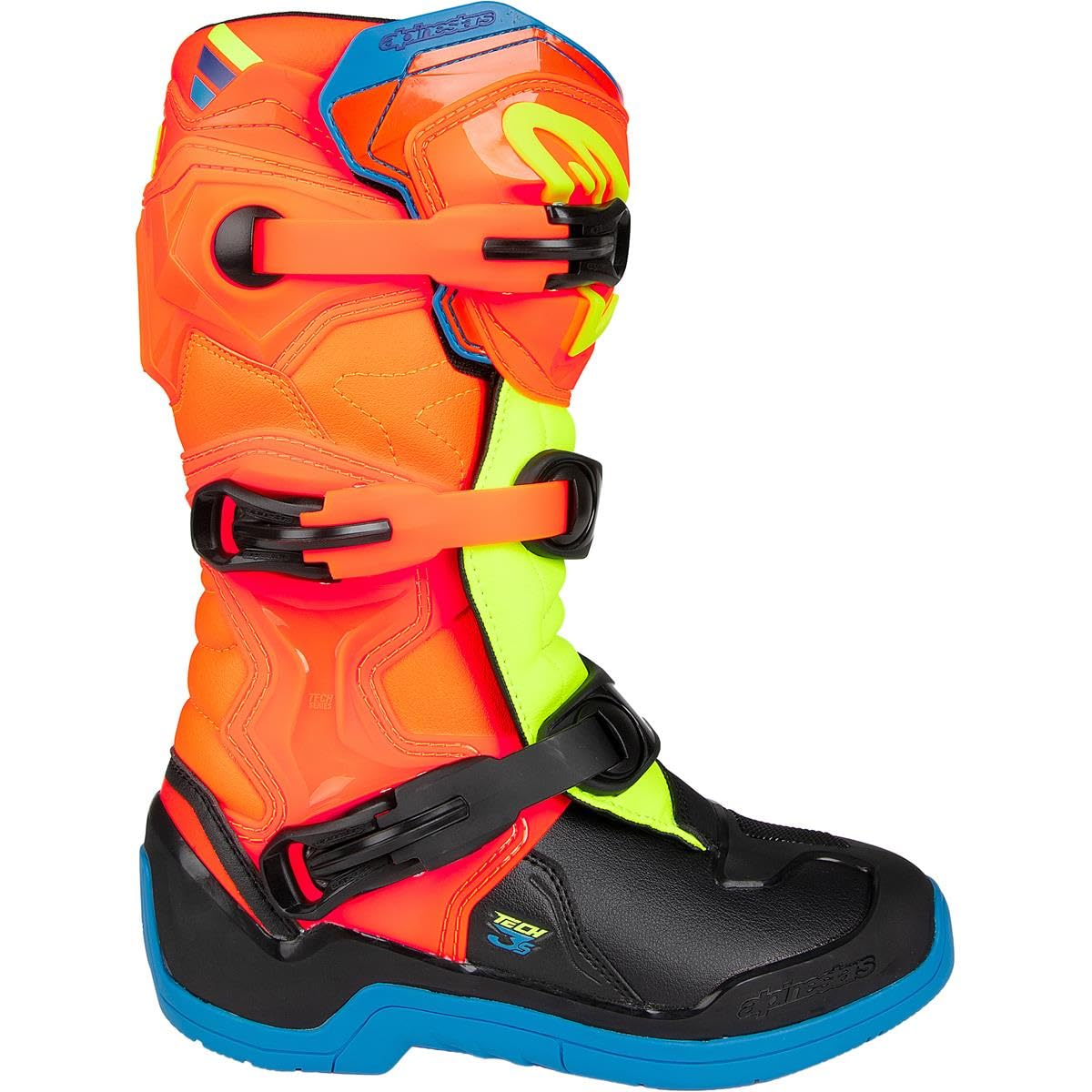 Alpinestars 2014024-4755-5: Tech 3S Youth Boots Or Fluo/Enamel Bl/Yel Fl Sz 5