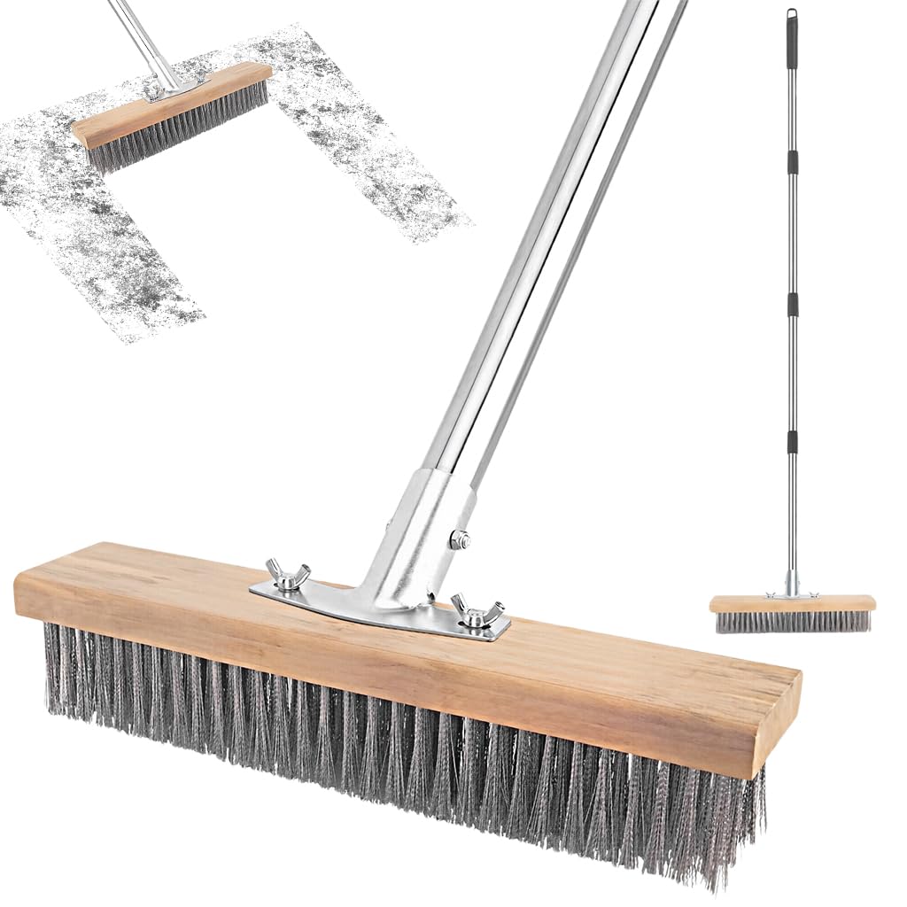 Serplex® Stainless Steel Wire Scrub Brush with Long Handle for Deck, Concrete, Patio Floor Cleaning 59'' Heavy Duty Stiff Metal Bristle Scrubber Broom Floor Scrub Brush for Outdoor Moss Removal-image-24