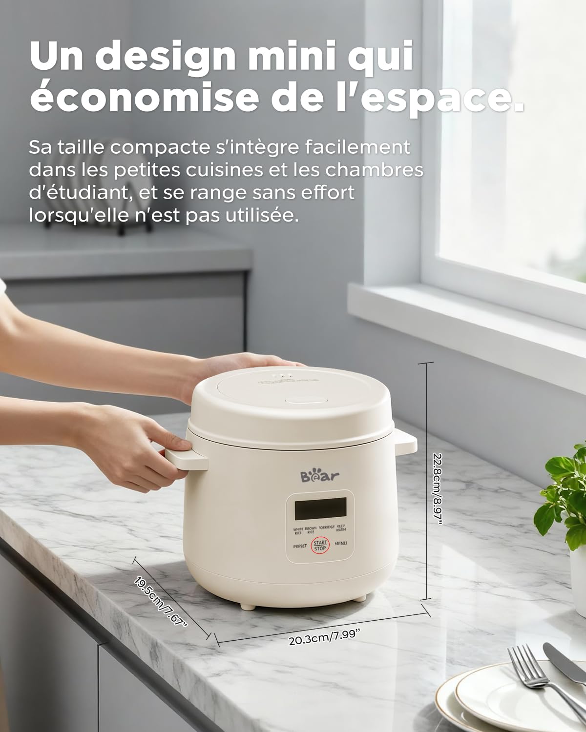 Bear cuisinière à riz 2 tasses non cuite, multifonctionnelle 300W cuisinière à riz électrique avec fonction de maintien au chaud, fonction préréglée Mini cuisinière à riz électrique, gris