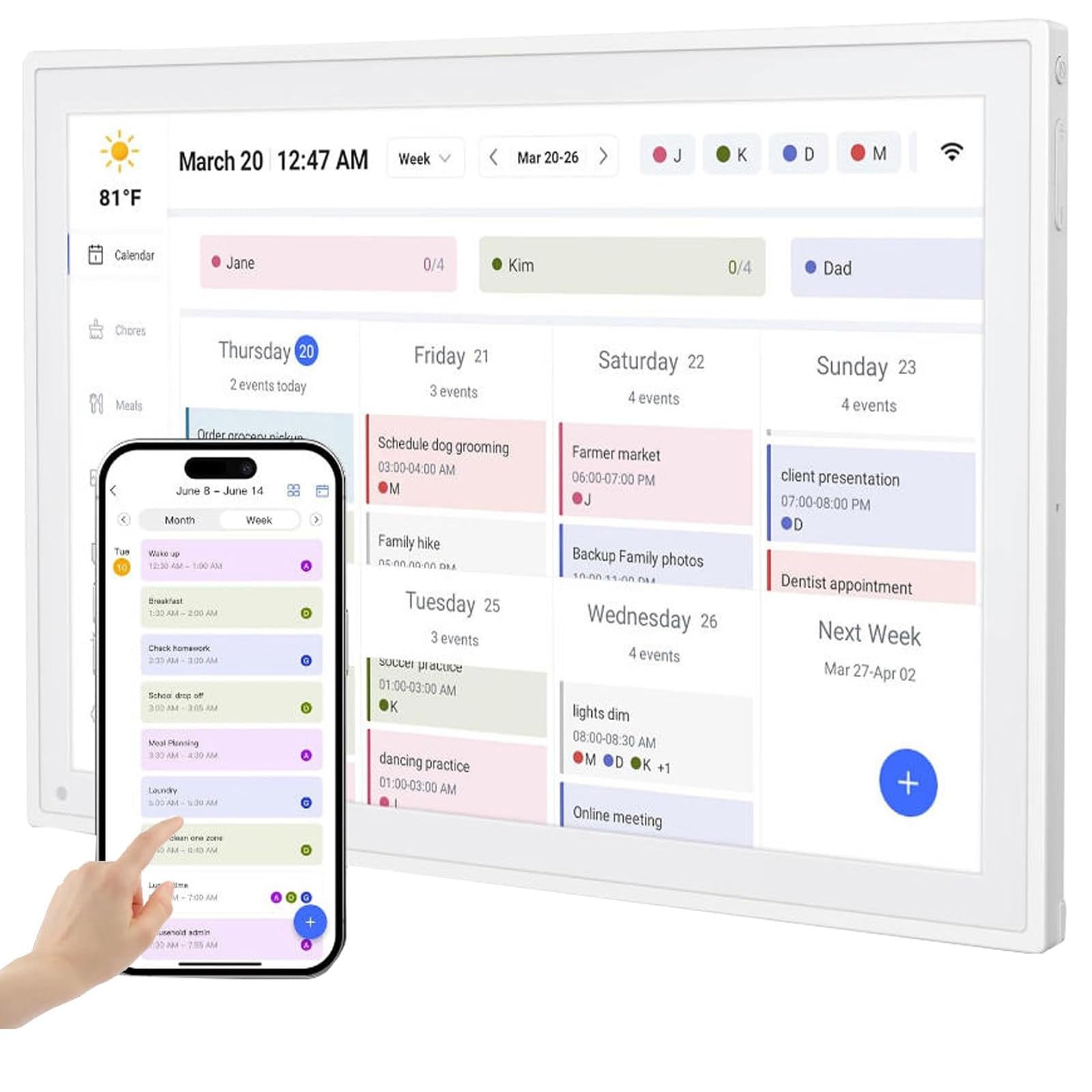 15.6'' Calendrier Mural Électronique Et Tableau Des Tâches, Écran Tactile Interactif Full HD De 32 Go Pour La Planification Des Activités Familiales, Fixation Murale Ou Sur Bureau(White)
