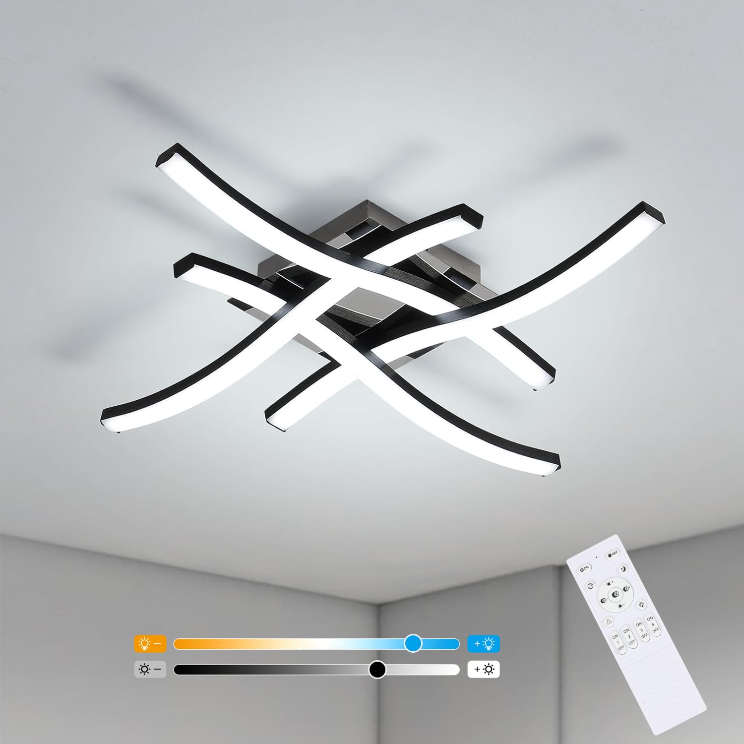 Comely 28W 3200LM Plafoniera LED Dimmerabile con Telecomando 3000K-6500K | Nero Ondulato Lampada da Soffitto, Lampadario Soffitto LED per Soggiorno, Camera da Letto, Cucina, Corridoio, Balcone
