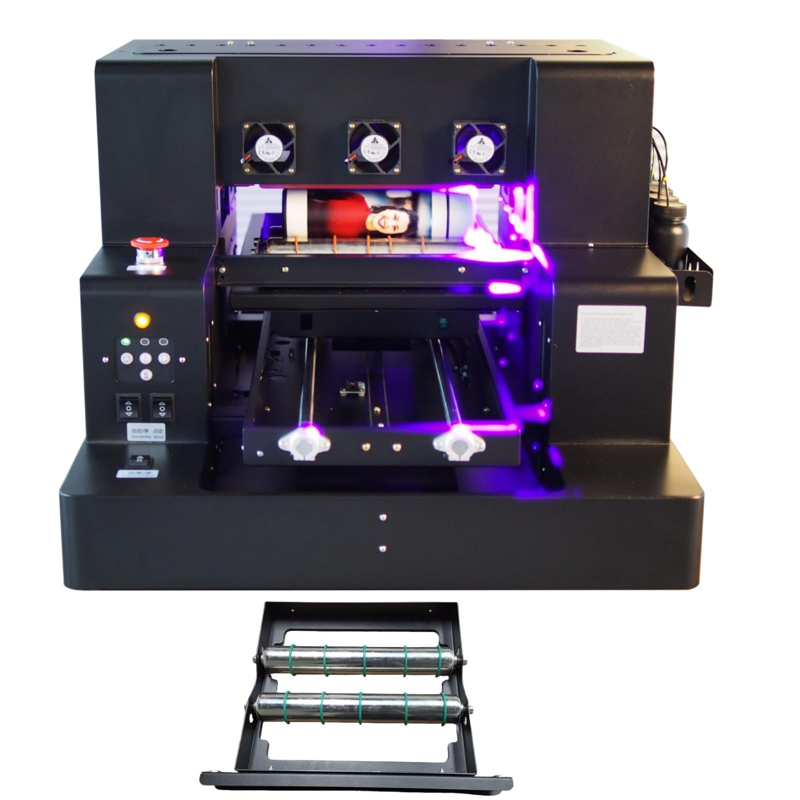 Stampante UV Flatbed Multifunzione A3 Automatica Modello L805 Risoluzione 1440x1440dpi Area Stampa 32x50cm con Albero Rotante per Stampa Cover Telefono Bottiglie e Oggetti Vari