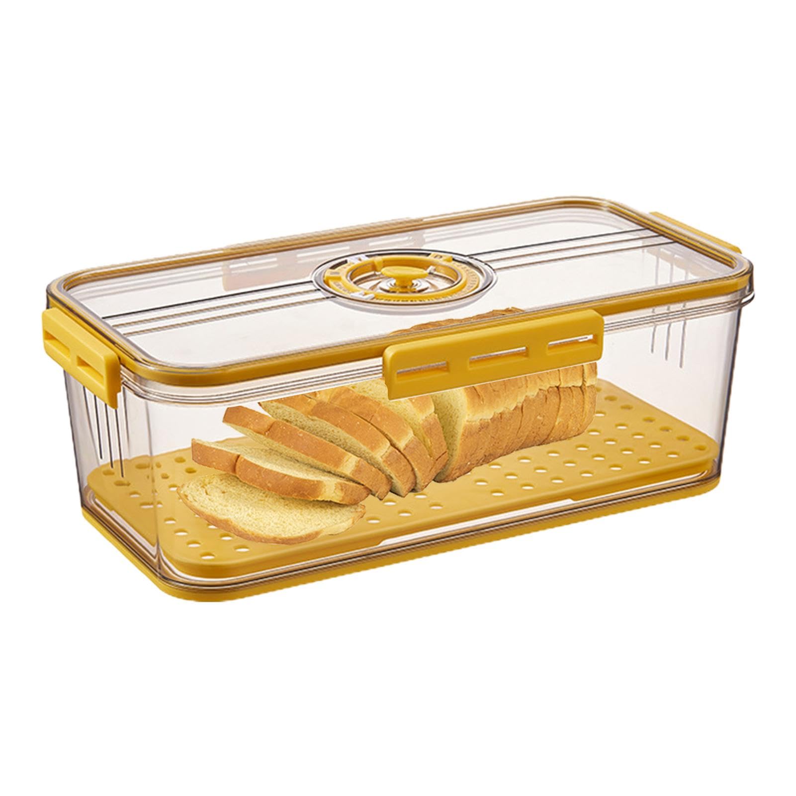 Contenitore Per Pane In Plastica Alimentare Con Valvola Aria, 32,5x22,5x15,5 Cm, Grigio Trasparente, Con Griglia Scolapasta