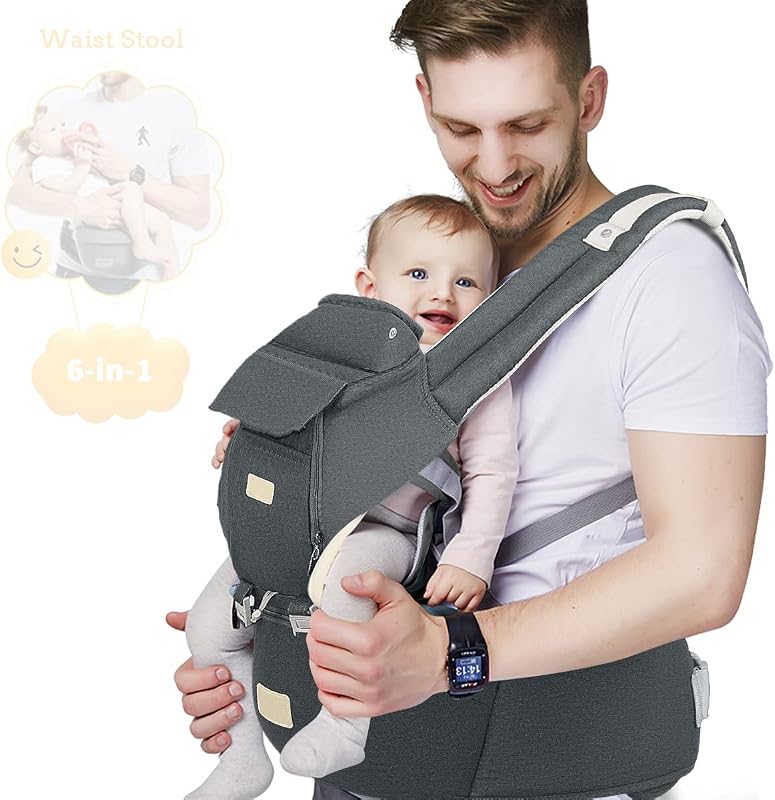 FRUITEAM Safety-Certified Baby Carrier with Hip Seat Newborn to Toddler | One Size Fits All, 6 Carry Positions, Cozy and Breathable Baby Carrier with Ergonomic Hip Support, H-Straps, All Seasons