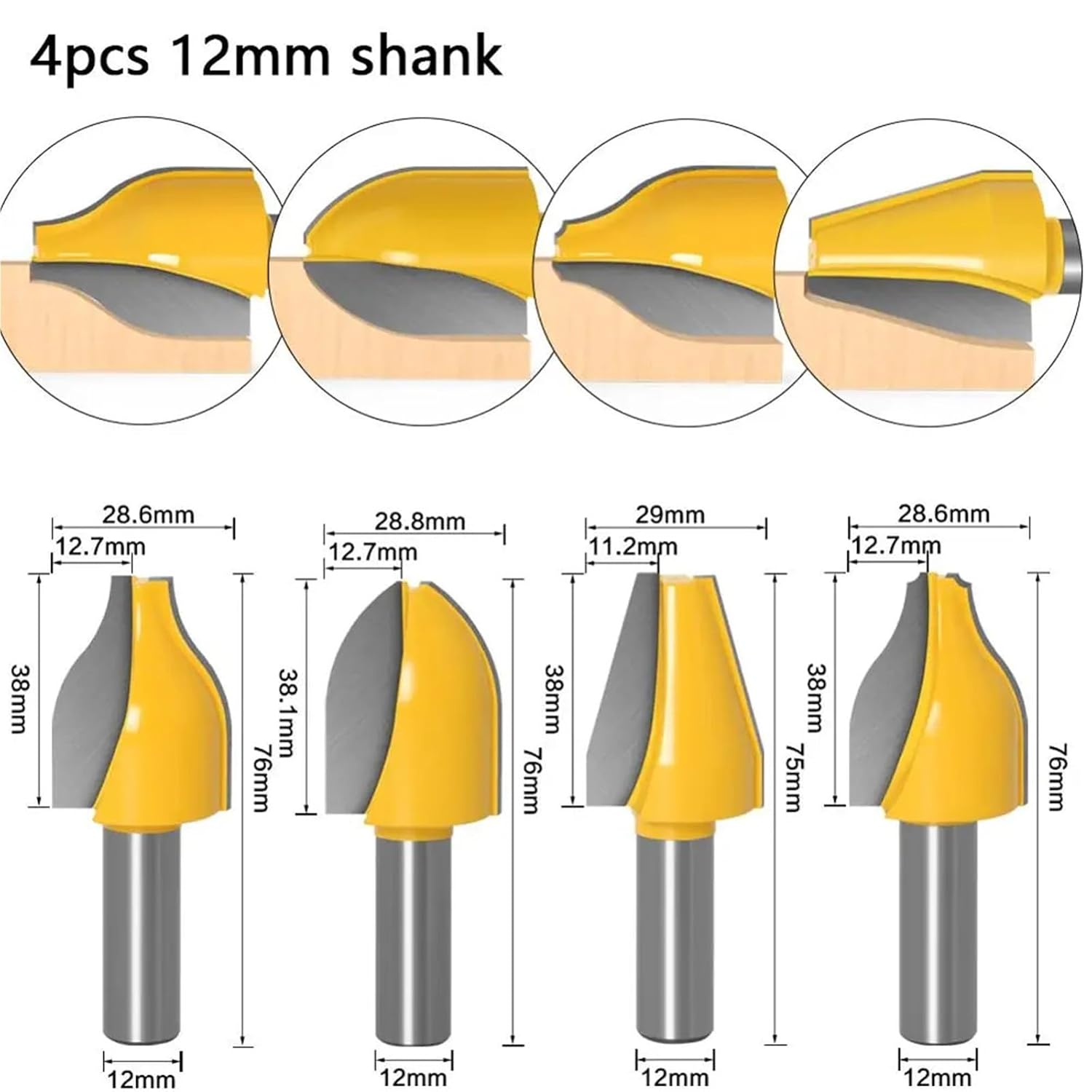 12mm 1/2inch Shank Vertical Raised Panel Router Bit Tenon Cutters Set Door Woodworking Cutter Wood Drill Bit 1Pcs(NO4 12mm Shank)