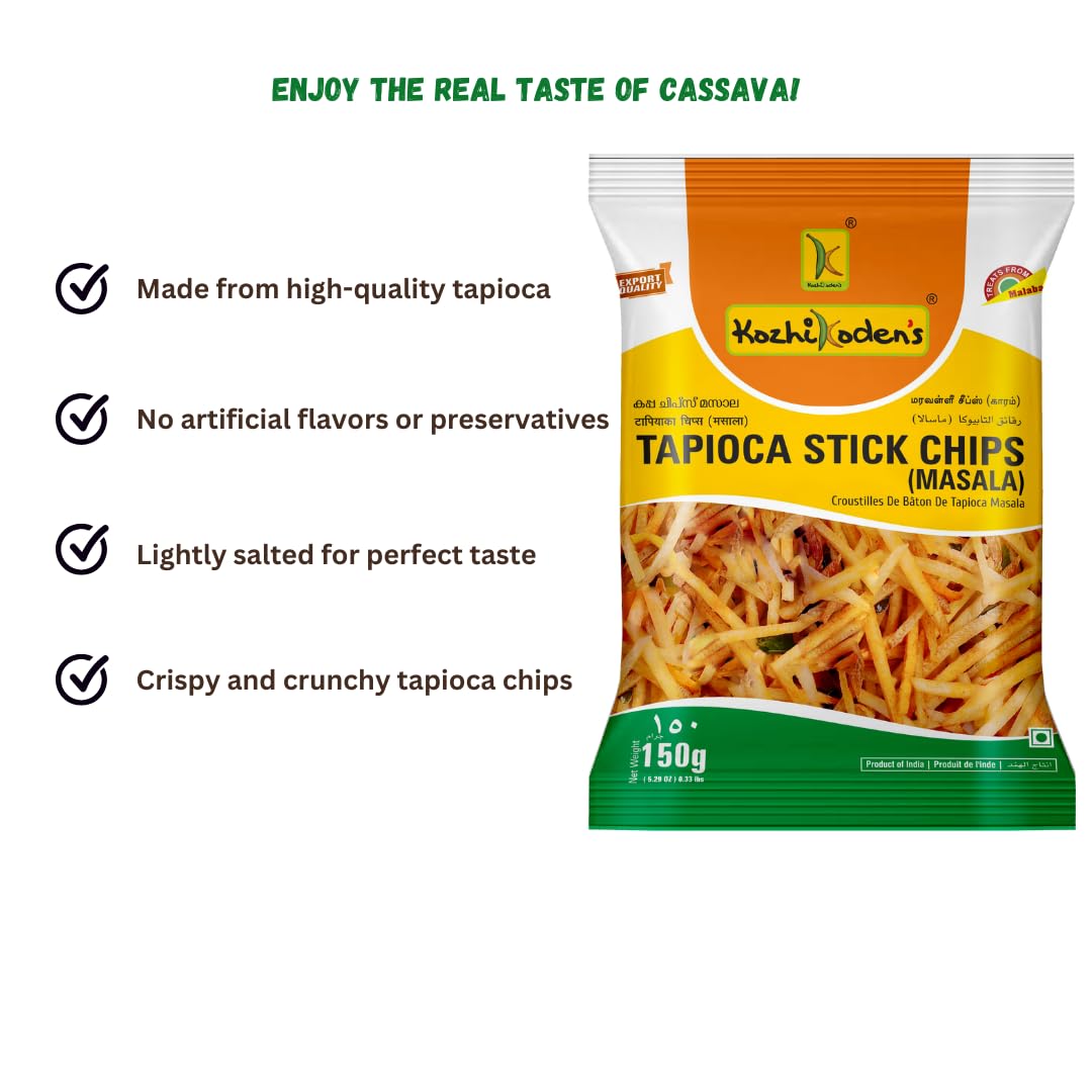 Kozhikodens Tapioca Stick Chips - Crunchy, Authentic Kerala Snack - Gluten-Free, No Artificial Additives, Perfect Tea-Time Bites (Stick Chips, Masala),300g - Image 5 thumbnail