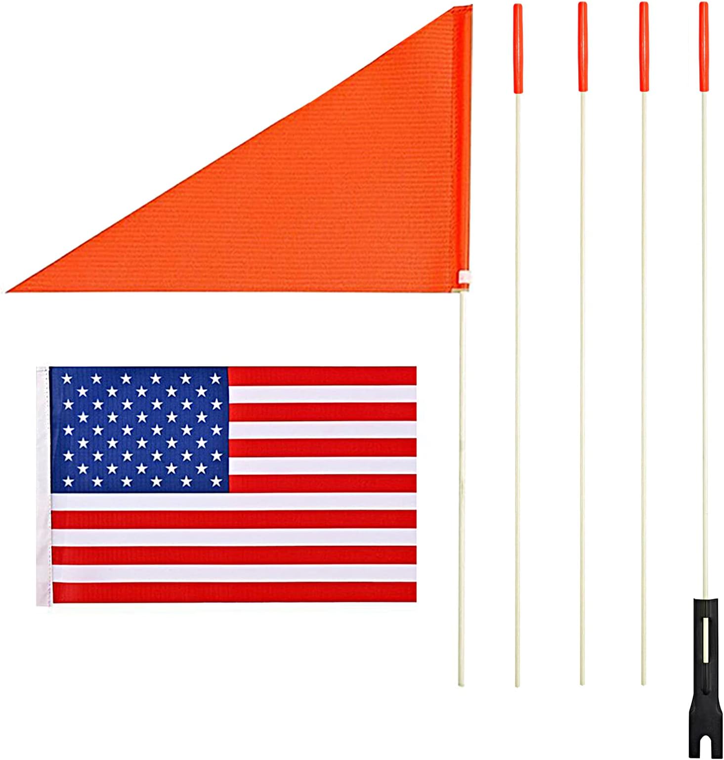 Bike USA Safety Flag 6 Foot Heavy Duty Fiberglass Pole Full Color Orange Bicycle and American Flag