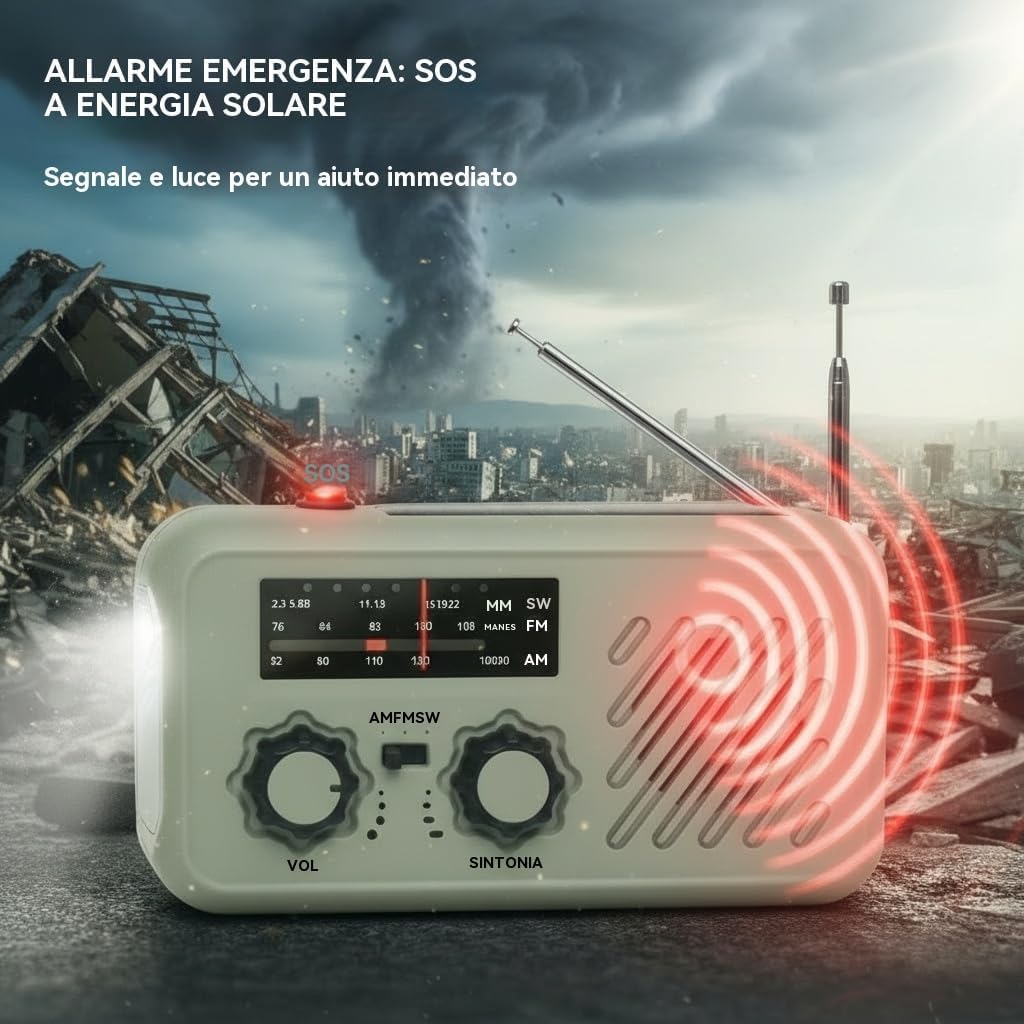 Kurbelradio Notfallradio mit 2000 mAh Power Bank – 3-Wege-Ladung (Solar/Handkurbel/USB), AM/FM/SW, SOS-Alarm & LED-Licht, Tragbares Survival Radio für Stromausfall, Camping & Wohnmobil (Grün)