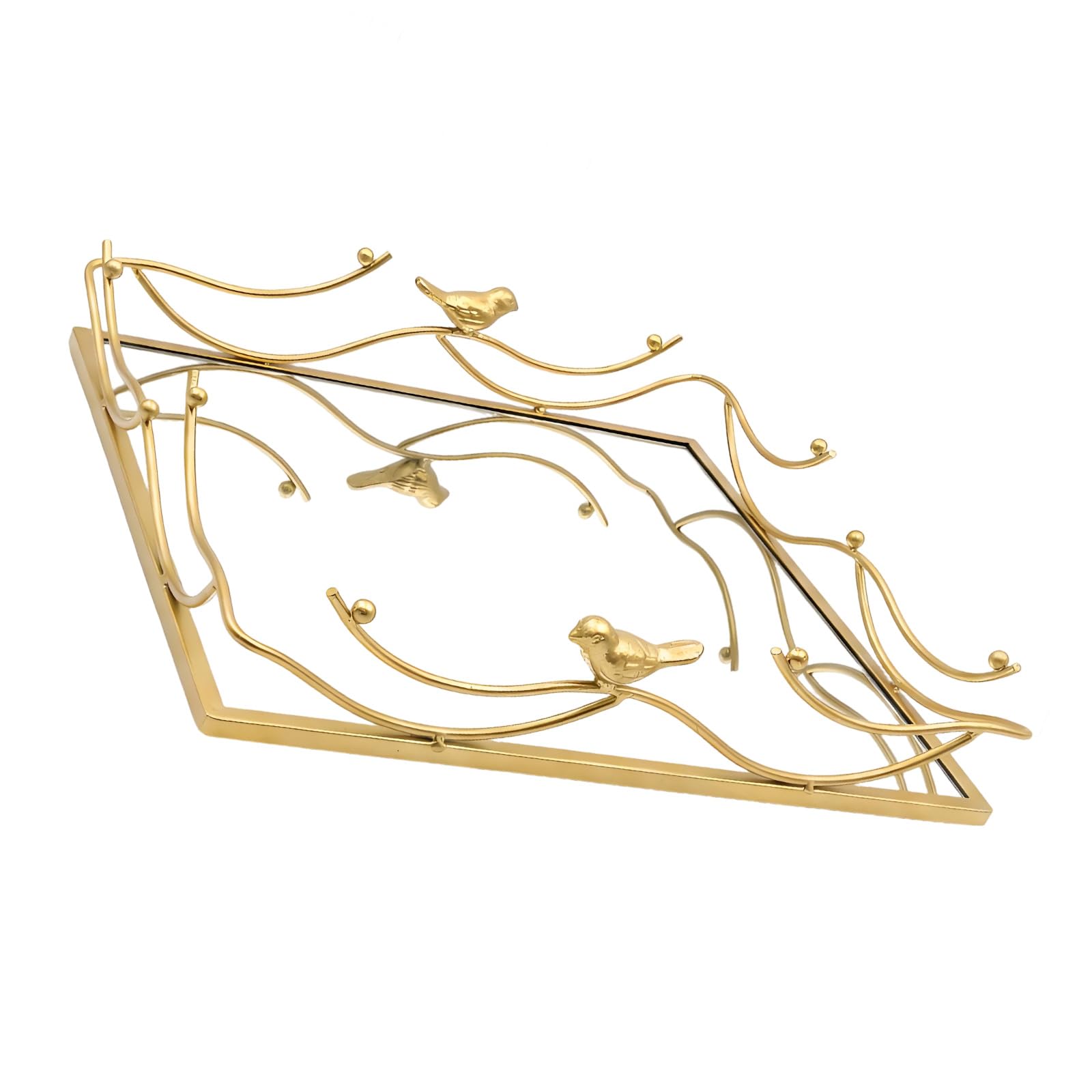 Metal Bird Decorated Mirrored Tray for Jewelry Storage Table Centerpieces Display Vanity Perfumes Organizers Mirrored Vanity