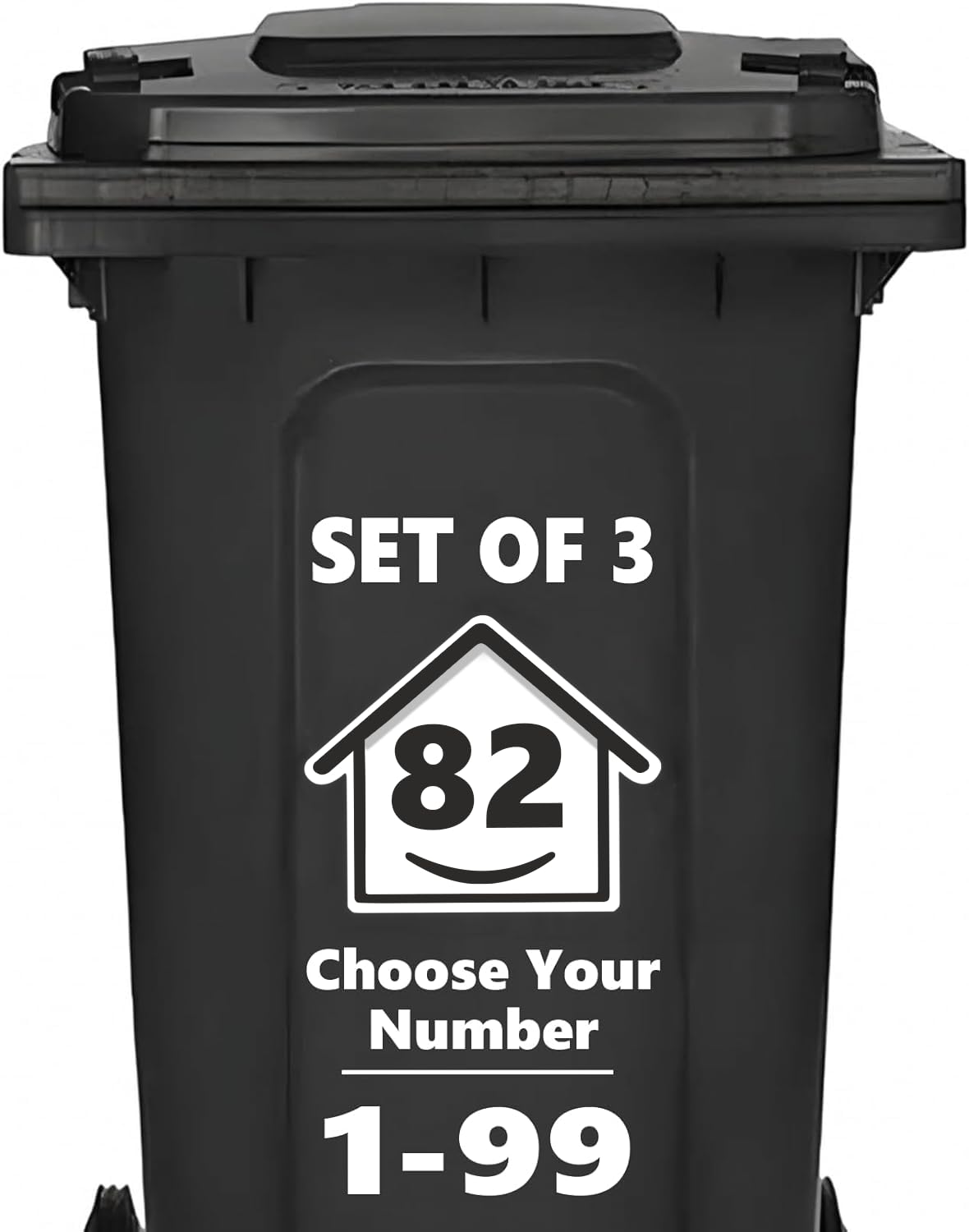 3 x Bin Numbers for Wheelie Bins, 1-99, 15cm ‘Happy House’ Design Dustbin Stickers, Easy Application Stick On Number Stickers - Weatherproof Self Adhesive Vinyl, Black (21) — view 100
