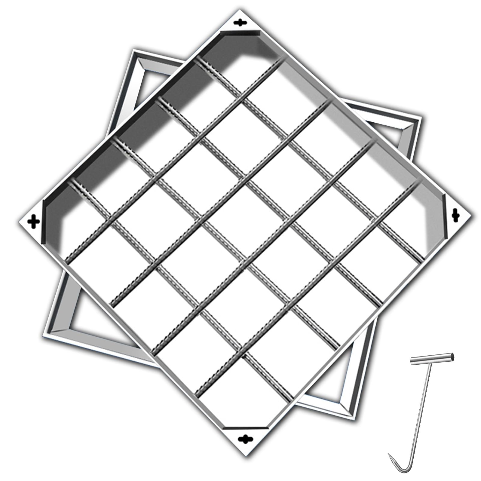 Chiusino Invisibile Quadrato in Acciaio Inox, Tombino di Scarico Esterno Rettangolare da Incasso con Gancio per Chiusino, Coperchi per Fosse Settiche per Giardini e Vialetti(40x60x5cm/16x24x2in)