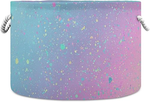 Miniatura 1 de Cesta de almacenamiento grande con fondo de unicornio con caja de almacenamiento de juguetes de arco iris, cubos organizadores con asas, cesta de