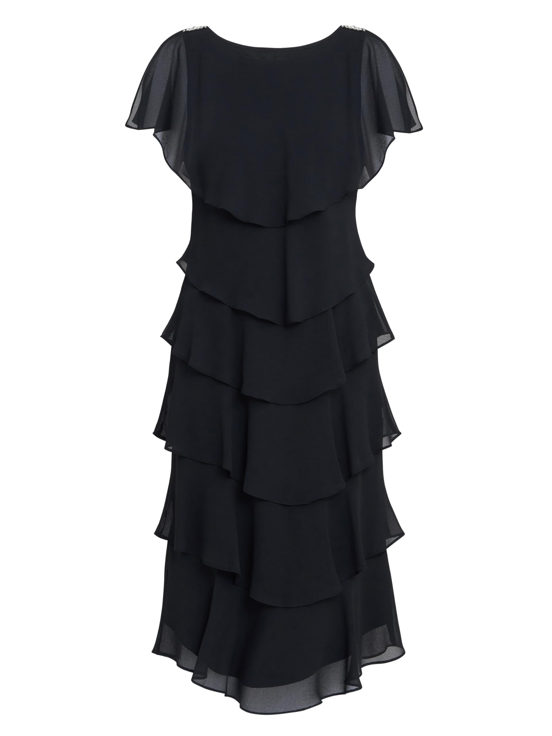 Gina Bacconi Women's Midi Tiered Dress with Shoulder Trim Cocktail, Black, 18