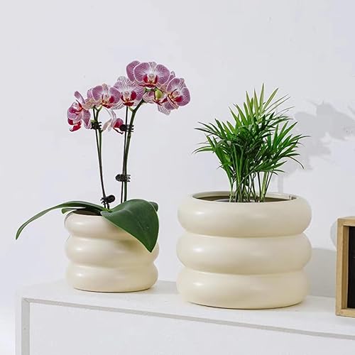 Miniatura 5 de Maceta de Cerámica para Interiores, Maceta de Flores de 6.5 Pulgadas con Orificio de Drenaje, Maceta de Cerámica con Diseño de Burbujas Escalonadas
