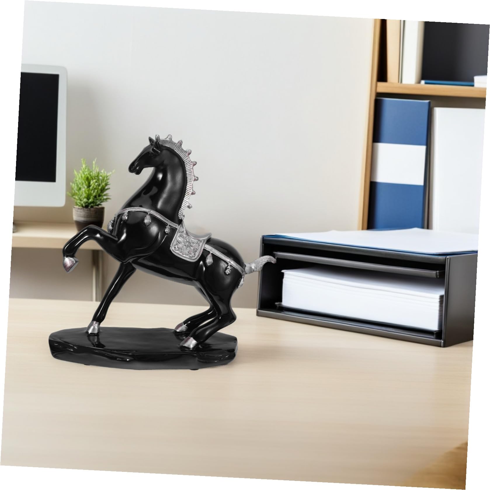 Tofficu Stehende Pferdestatue aus Kunstharz, Schwarz, Vintage