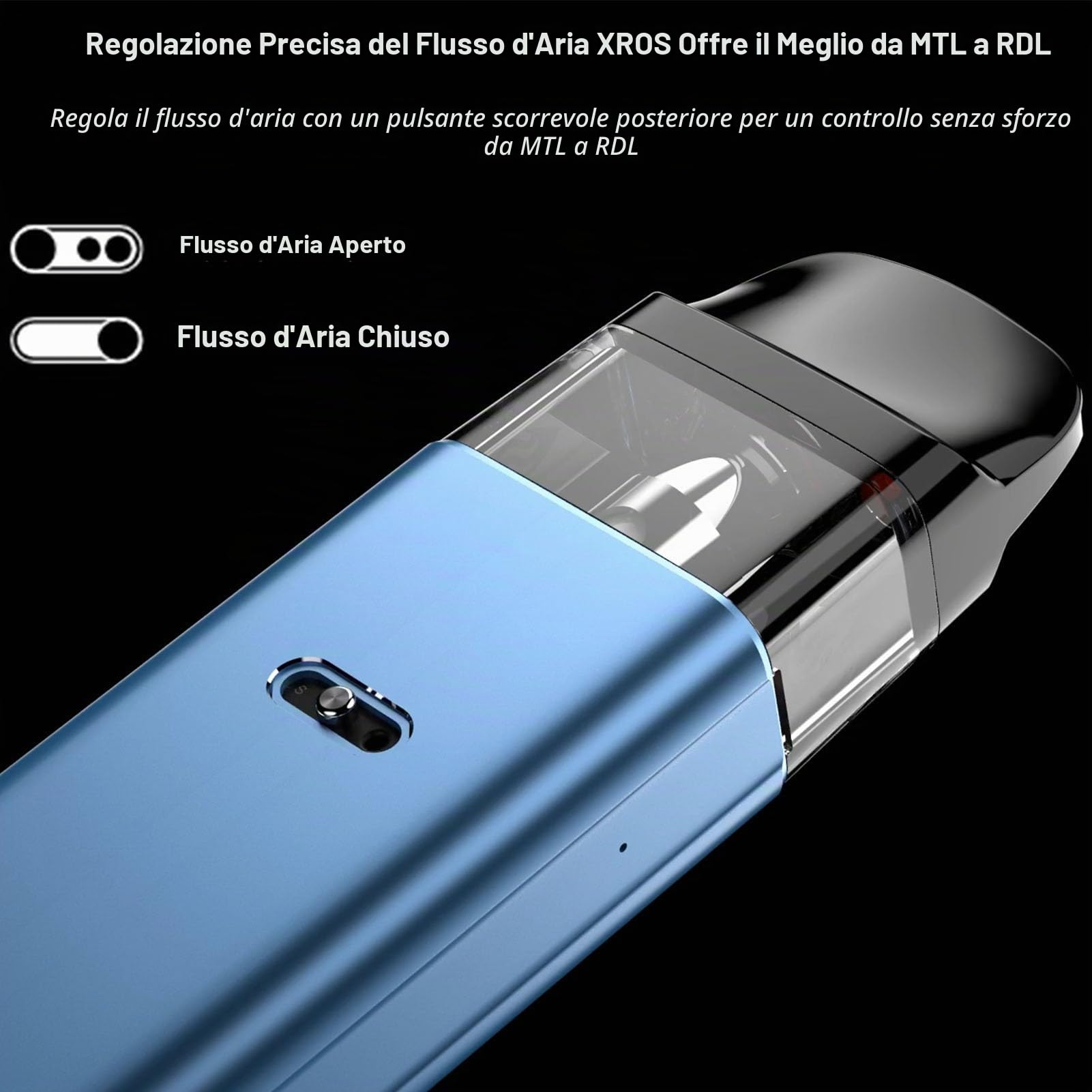 Vaporesso XROS 4 Kit | Original Vaporesso XROS 4 Kit Pod Vape Built in 1000mAh Battery With 3ml Xros Cartridge (0.4Ω/0.6Ω/0.8Ω/1.0Ω/1.2Ω) MTL & RDL vaping Vaporizer No Nicotine (Nero)