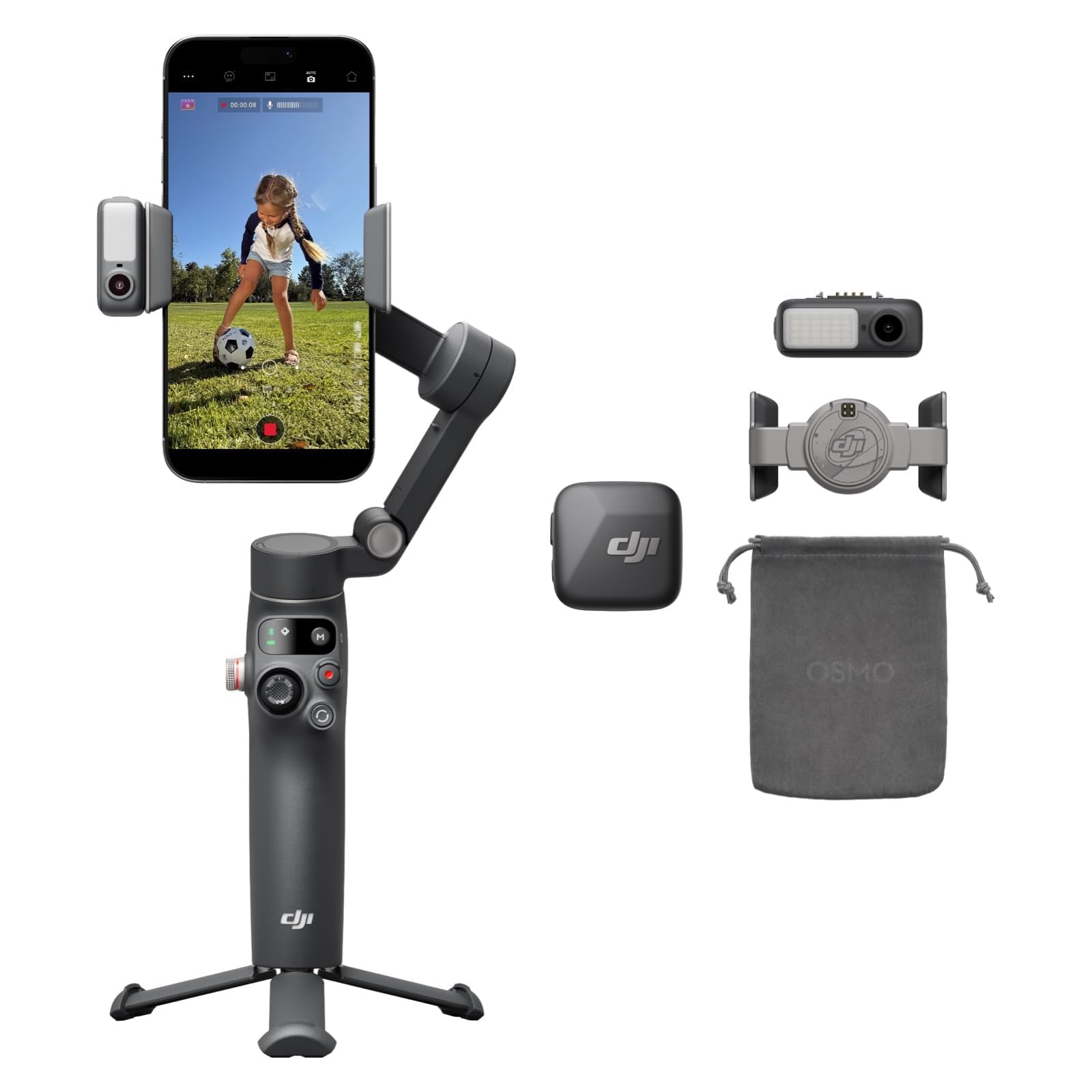 DJI Osmo Mobile 8 + Mic Mini Sender (Infinity Schwarz), Gimbal-Stabilisierung für Smartphone, Wireless-Mikrofon, detailreicher Klang, DJI OsmoAudio, aktive Geräuschunterdrückung