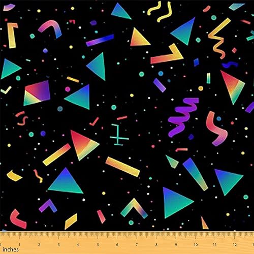 Miniatura 12 de Tela con patrón estilo Memphis de los años 80, diseño geométrico retro, diseño de rayas triangulares abstractas, tapicería colorida y tela Multi