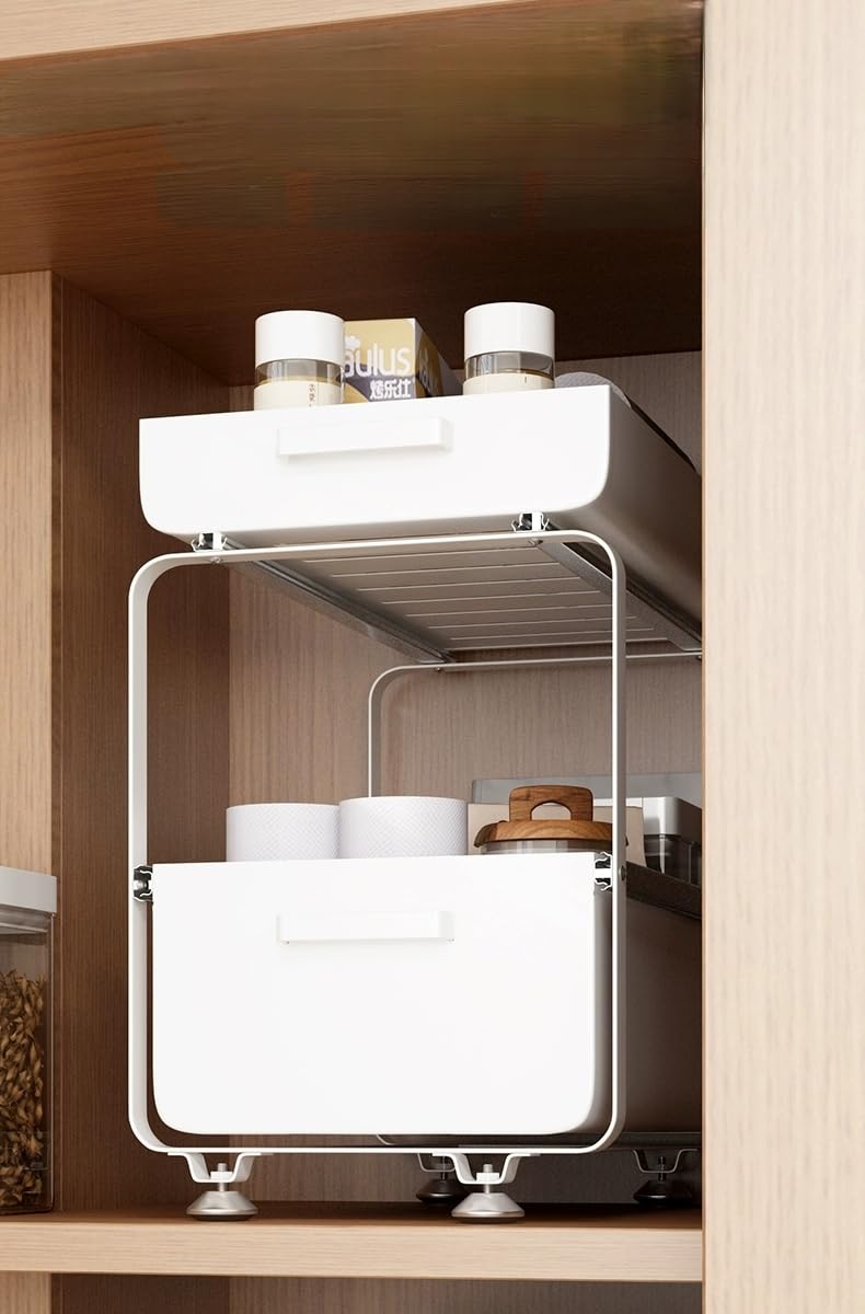 Organisateur de Bureau Multifonctionnel Module de rangement Bureau Organiseurs de tiroir Solide et Pratique Coulissant Rangement Étagère Bureau Étagères à Épices (1, Blanc-40 * 25.5 * 39.5cm)