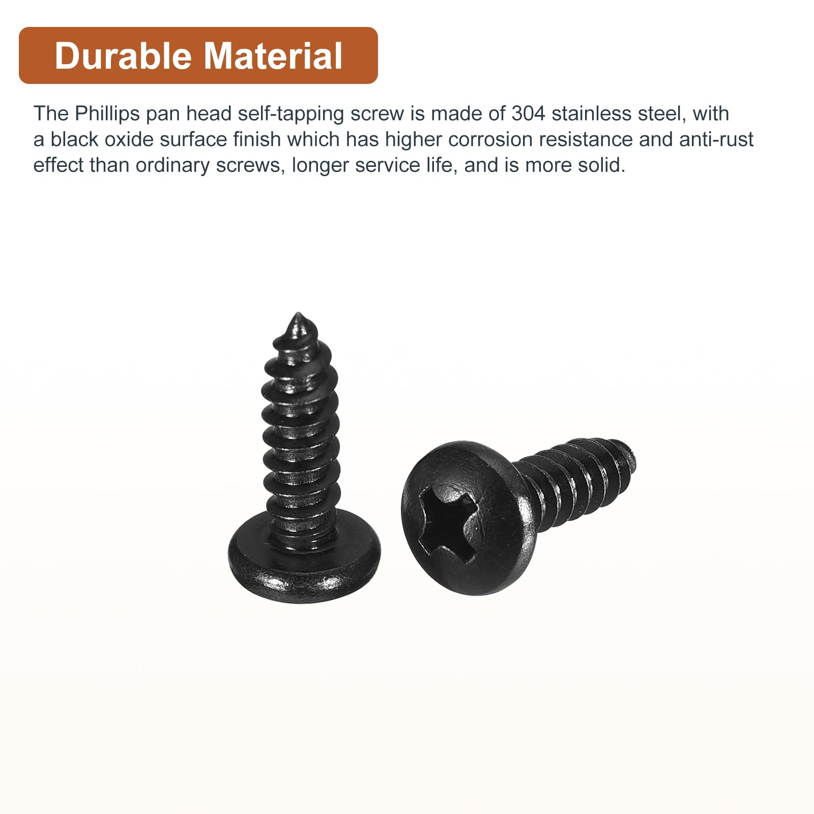 DTGN #10x5/8" Black Screws - 50Pack - 304 Stainless Steel Pan Head Phillips Screw - Image 3