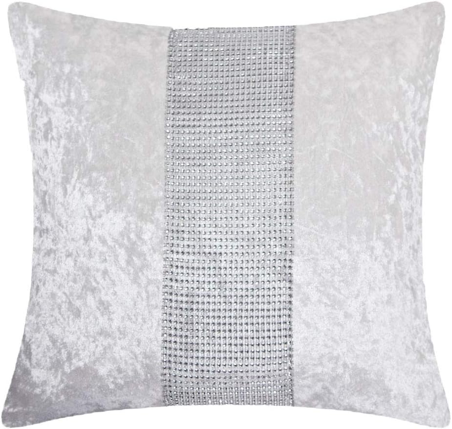 Red Rainbow White & Silver Crushed Velvet & Diamanté Sparkle Bling 17 inch Cushion Cover