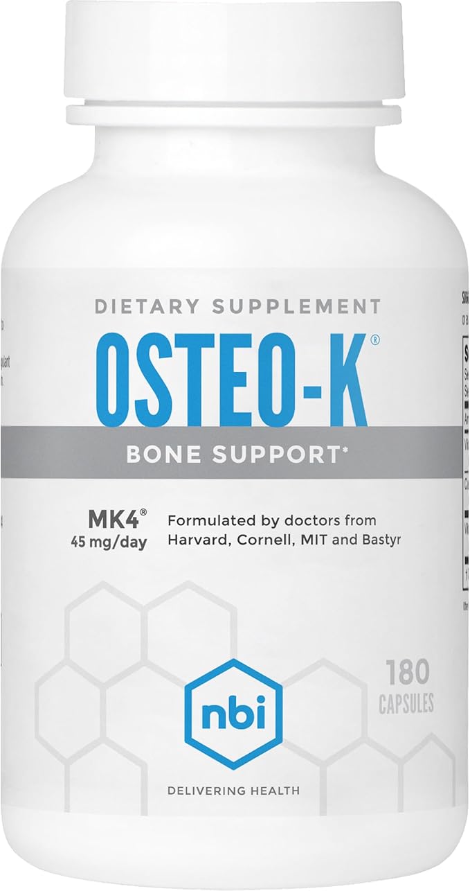 NBI Osteo-K Bone Support | Vitamin D & K Complex With Calcium Citrate Supplement | 45mg Vitamin K2 (MK4) For Strong Bone Health & Function | 180ct Veggie Capsules