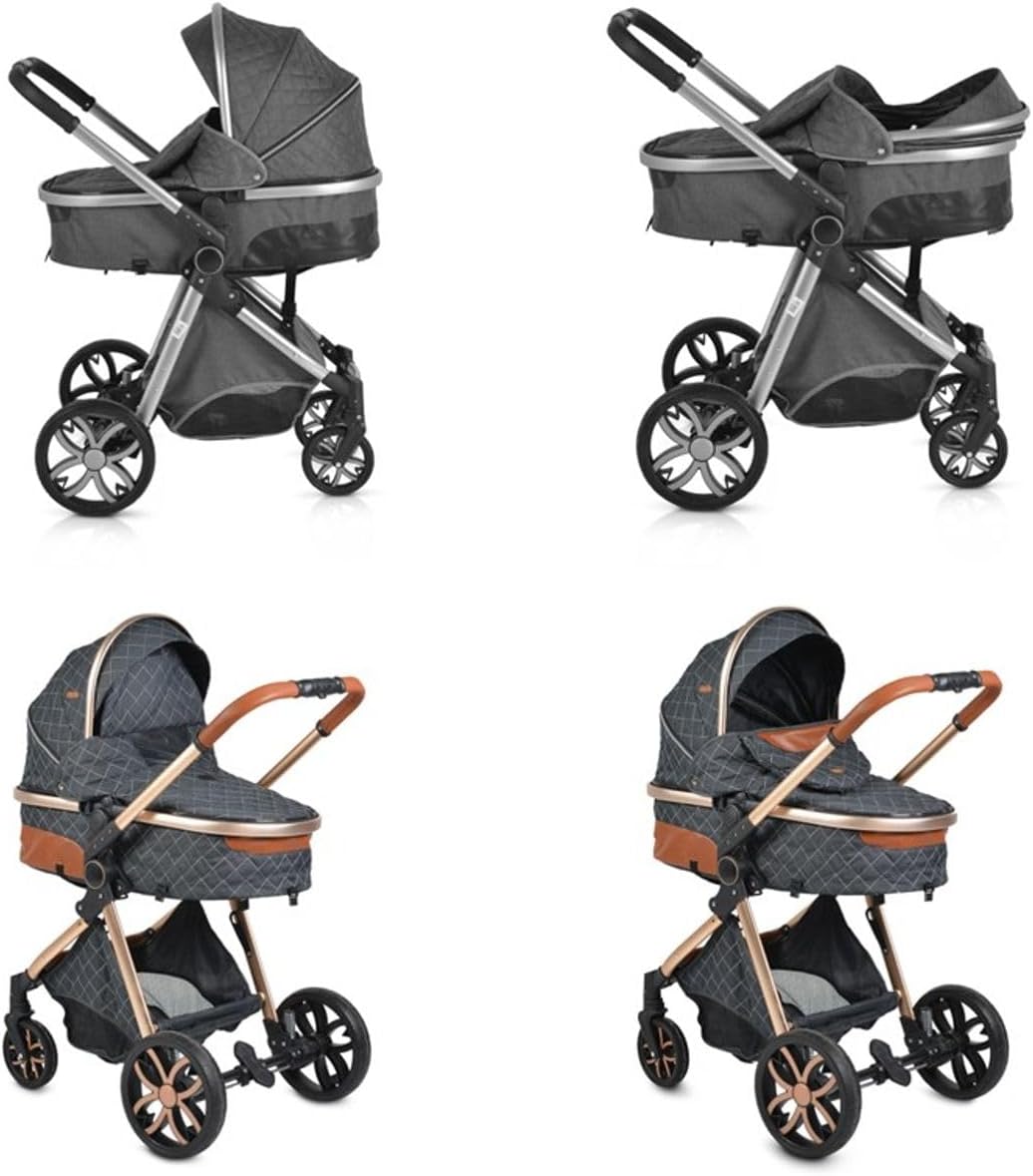 Moni Alma Stroller with bassinet attached, facing forward.