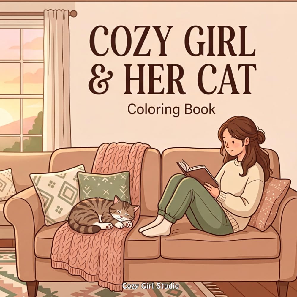 Cozy Girl & Her Cat: A Cozy and Relaxing Coloring Book Featuring Cute Everyday Moments With Cats (Cozy Girl Coloring Collection)