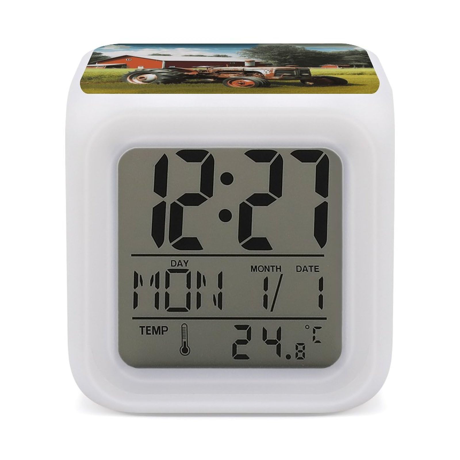 FekiLoot Company Farm Tractor Alarm Clock for Heavy Sleepers Wake Up Digital Clock with 7 Color Changing Night Light Super Loud Digital Alarm Clocks Small Machine Alarm Clocks