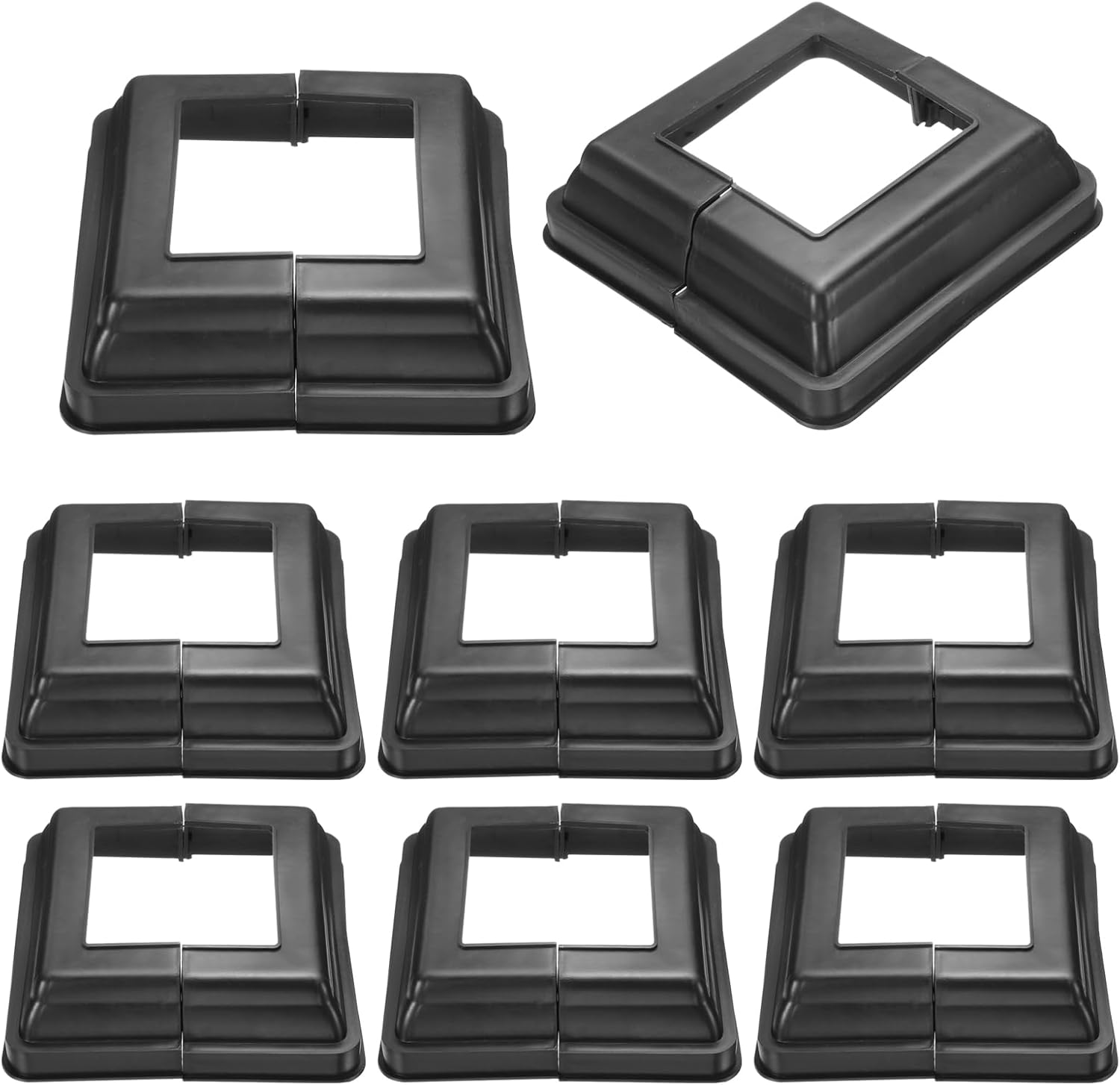 uxcell 8Pcs Post Base Cover, 7"x6.75" (Internal Size 4"x4") PVC Split Style Post Skirt, Porch Column Wrap for Post Fence Deck Cable Railing Baluster Stair Rails, Black