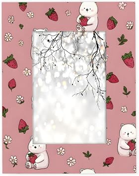Strawberry Bear Picture Frames 5x7 Wood Photo Frames Display Pictures 5x7 Cute Strawberry Bear Tabletop Picture Frame Photo Picture Frame for Vertical or Horizontal Displays