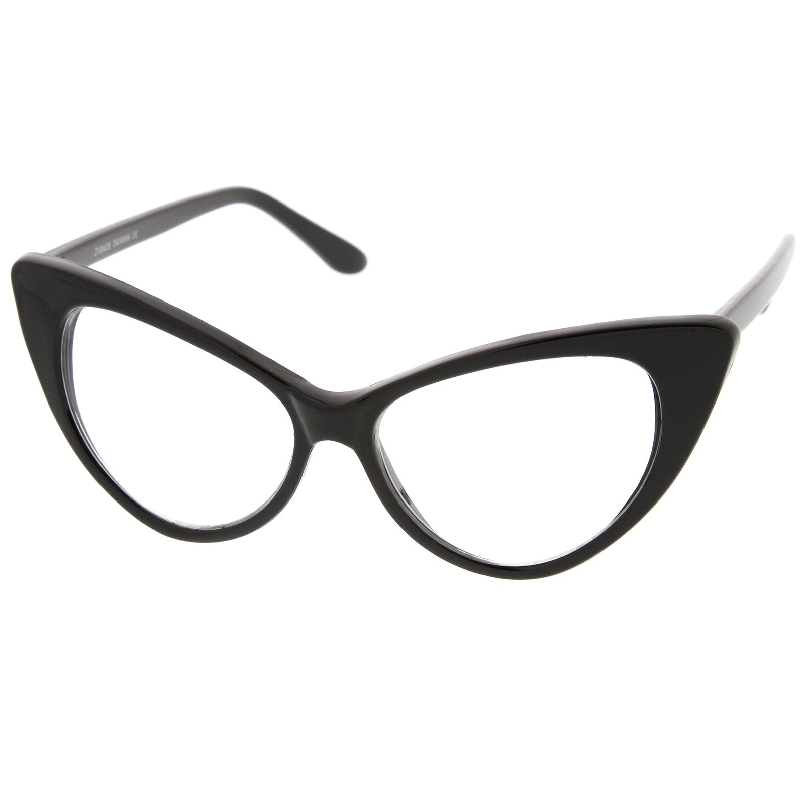 zeroUV Retro High Sitting Temples Clear Lens Exaggerated Cat Eye Glasses 55mm (Black/Clear)