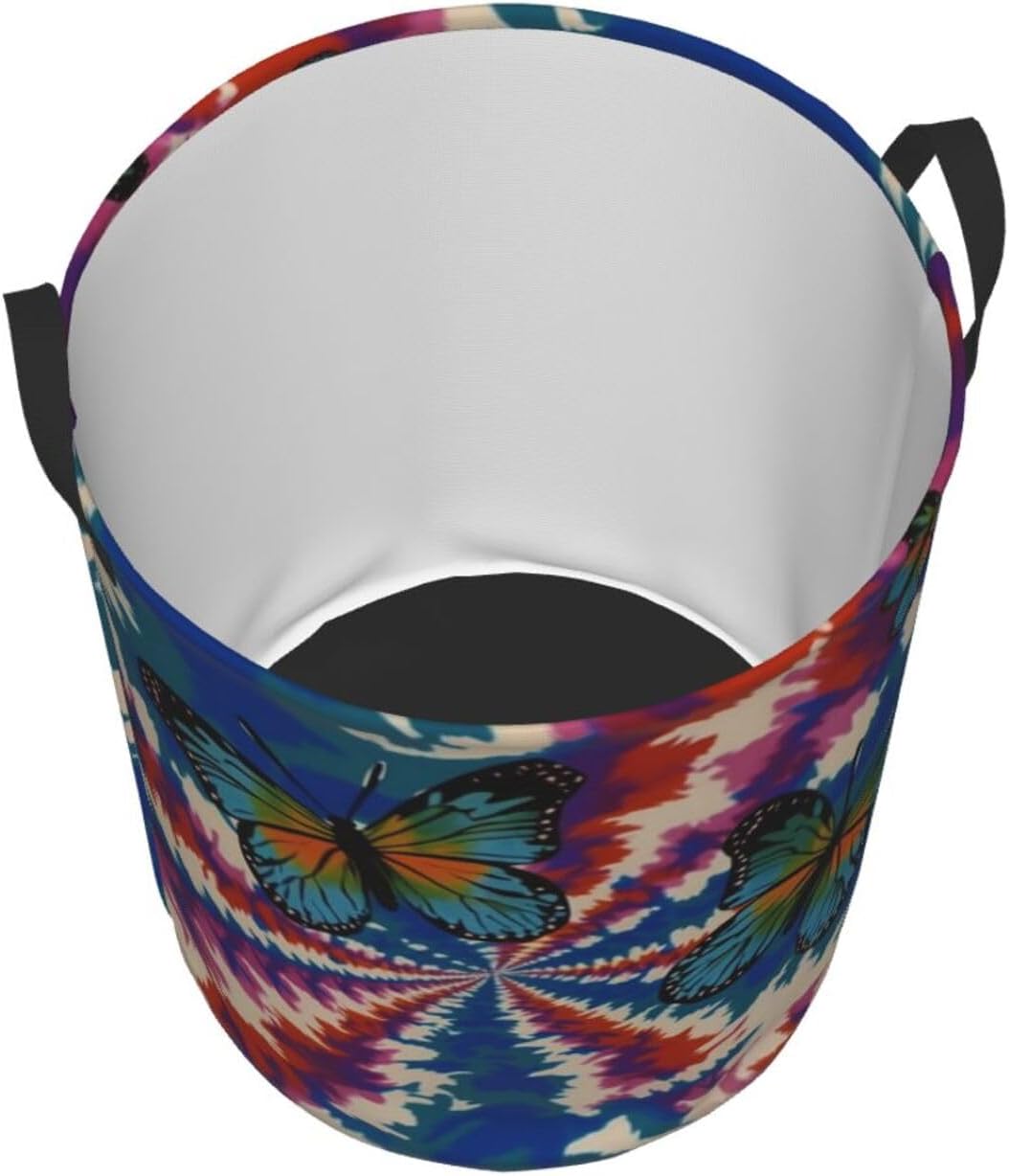 Tie dye butterfly swirl Laundry Basket With Handles, Foldable Laundry Hamper Oxford Cloth Dirty Clothes Basket Waterproof Clothes Toys Storage Bin Organizer for Bedroom Bathroom Dorm
