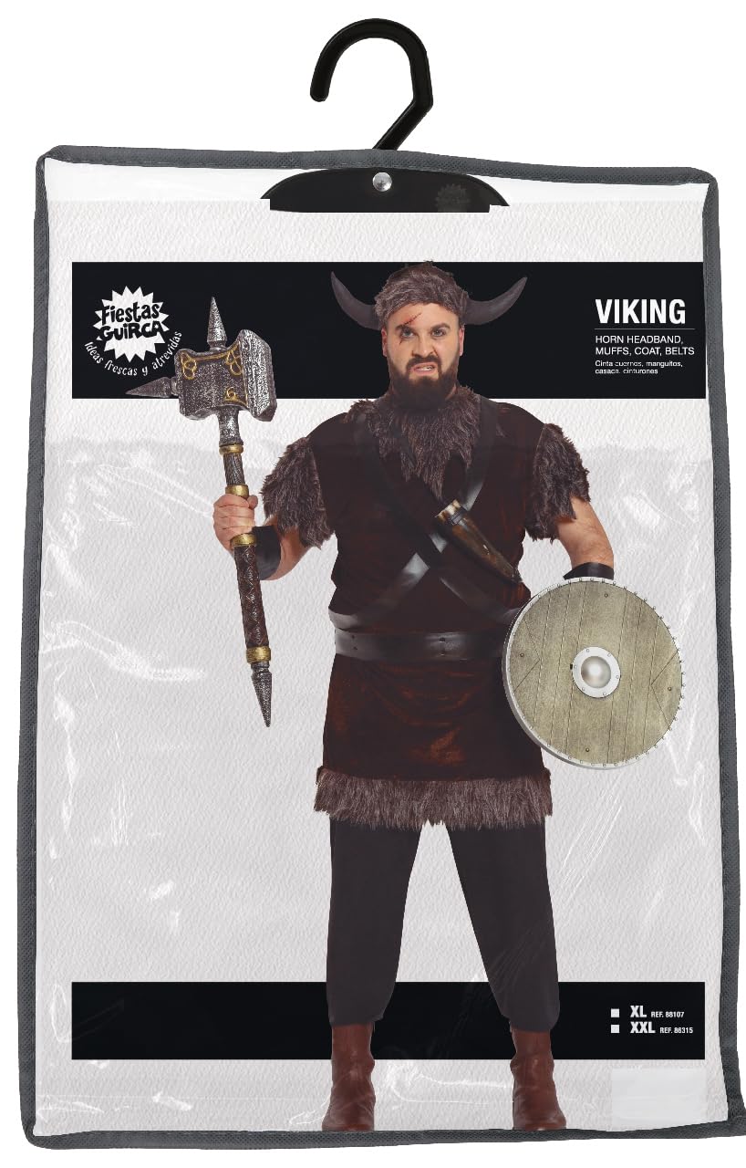 FIESTAS GUIRCA | Disfraz de Vikingo Adulto - Vestido, Cinta de Cabeza, Cinturón, Cuernos y Manguitos - Traje de Guerrero Nórdico para Halloween, Carnaval y Fiestas de Disfraces - Hombre