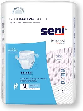 Seni Active Super Unisex Adult Incontinence Underwear, 31-43 in, 80 ct