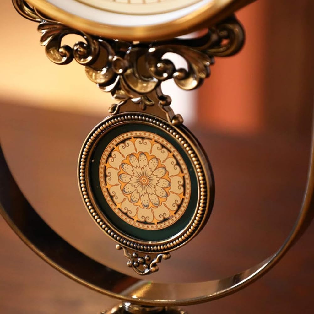 Desk Clock Pendulum Table Clock/Mantel Clock, Retro Home Desktop Metal Clock, Lightweight and Luxurious, 18.3 Inches, for Gift Giving Bedside Alarm Clock