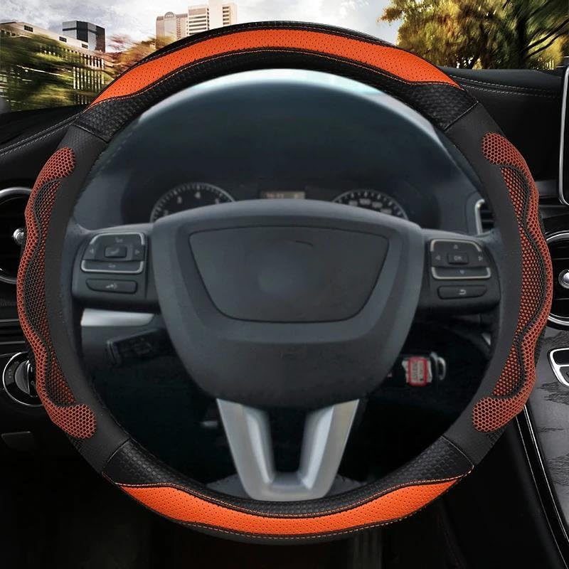 Lenkradbezug, O-Form, D-Form, 38 cm, Leder, rutschfest, Schutzhülle für Seat Leon MK1, MK2, MK3, Schwarz, D-Form