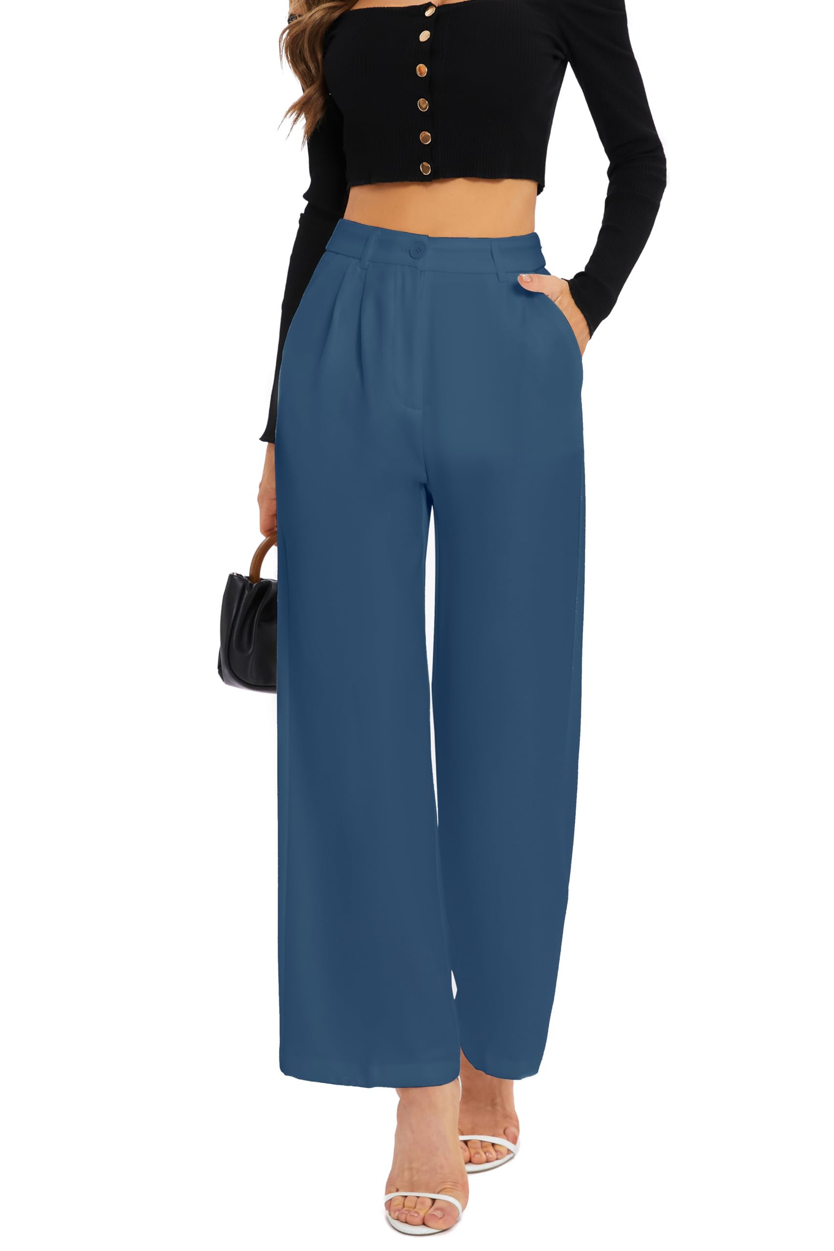 FUNYYZO Wide Leg Dress Pants for Women Work Slacks Business Casual Outfits