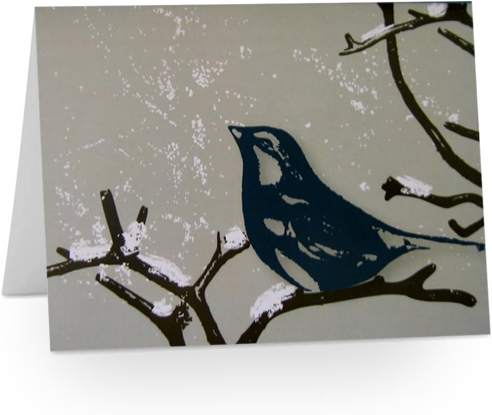 Christmas Holiday Cards - Blank Inside - Set of 24 - Winter Finch - Pearlescent Brown Envelopes