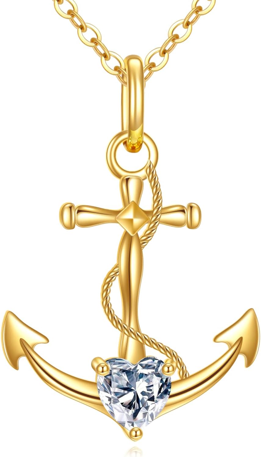 DOVRAN 14K Solid Yellow Gold Anchor Necklace for Women Real Yellow Gold Anchor Pendant Ocean Jewelry Gifts