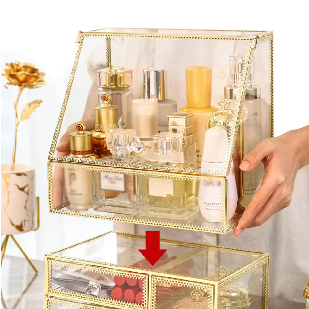 YUEHUA Organizer per trucco in vetro Supporto per trucco da bagno Vanità Organizzatore cosmetico per rossetti Conservazione toner per la cura della pelle