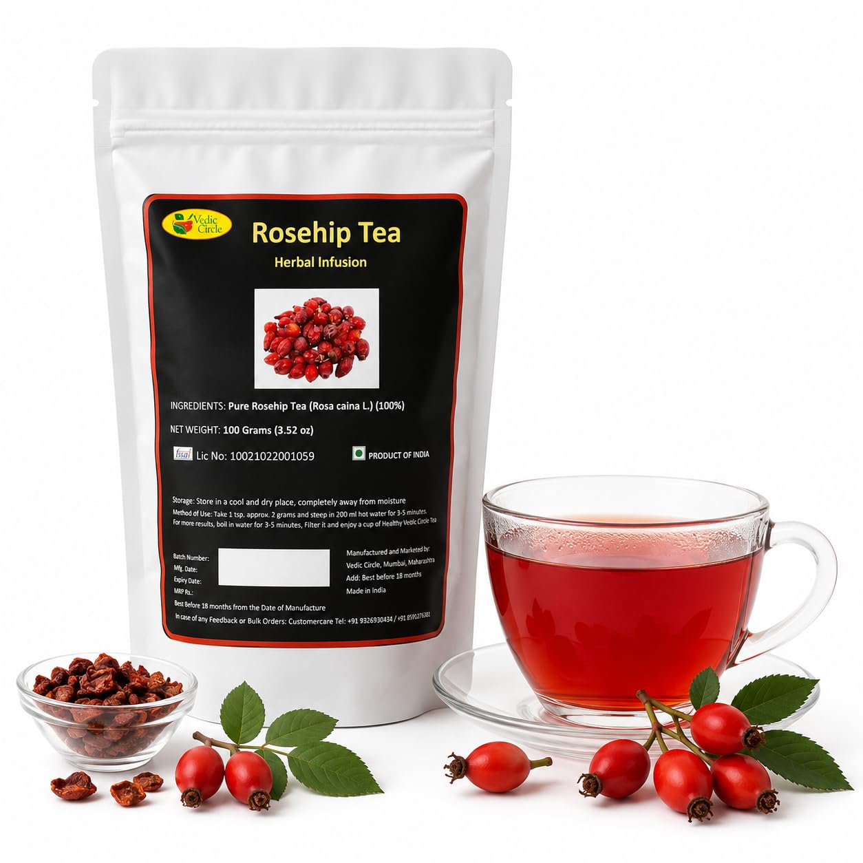 Vedic Circle Pure Rosehip Herbal Tea, (100 Grams), Himalayan Origin | For Healthy Clear Skin | weight loss | Pure & Natural-image-26