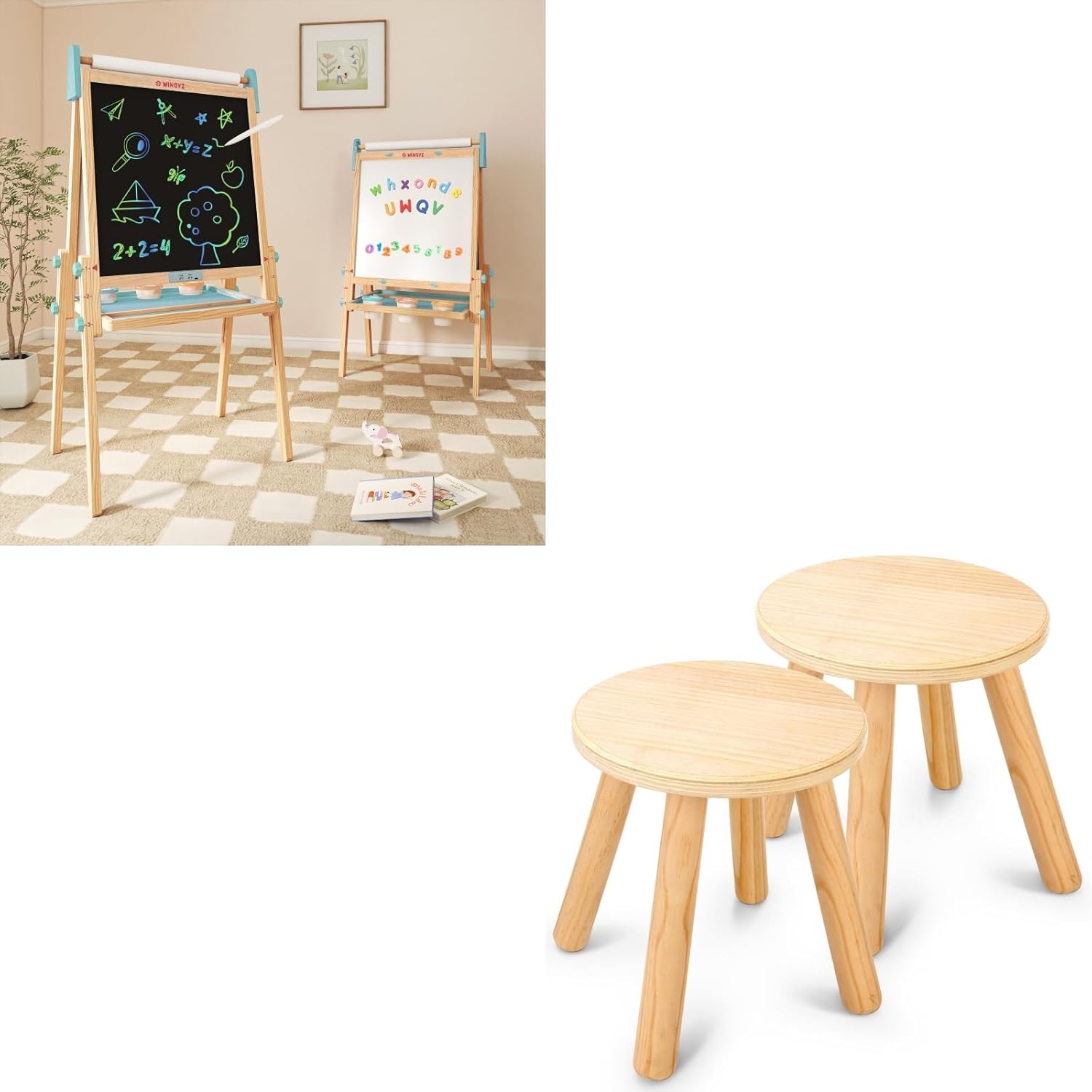 WINGYZ 24" LCD Easel & 2-Stool Set: 3-in-1 Art Station for Siblings