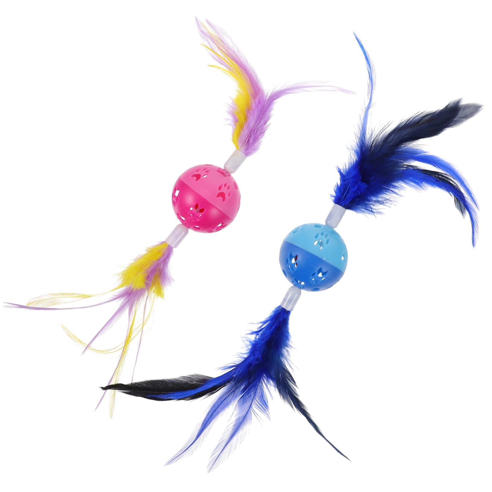 CORHAD 2Pcs Cat Ball with Bell Interactive Chasing for Cats Cute Includes Feather Ball for Chewing and Playtime