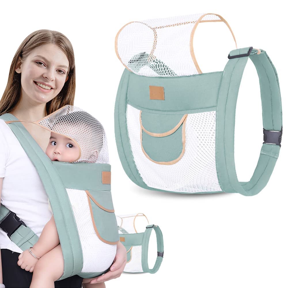 SYOSI Breathable Baby Sling, Adjustable Baby Carrier Double Layer Mesh Baby Sling Lightweight Breathable Ergonomic Universal Baby Carrier for All Seasons for Newborns from Birth 3-30 Months (Green)