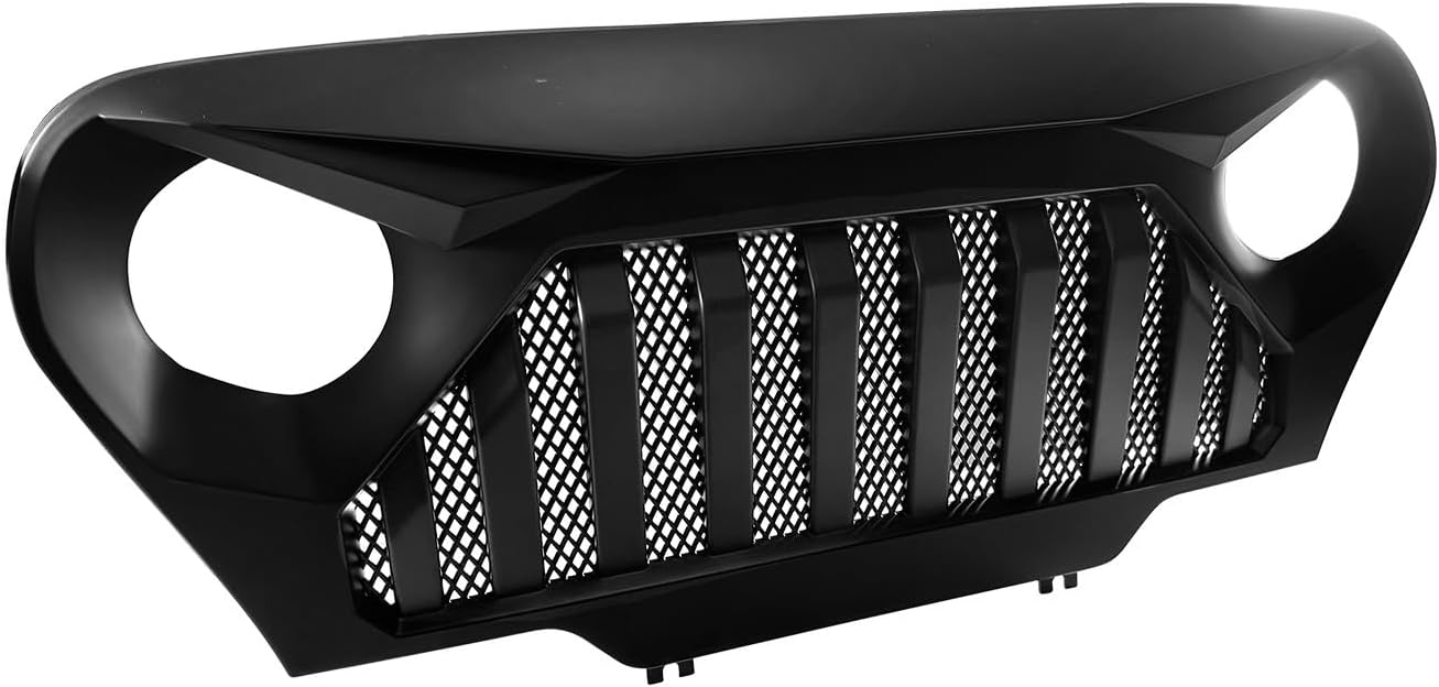 Matte Black Front Grill Grille with Mesh for 1997-2006 Jeep Wrangler TJ, Front Grille Cover Replacement for Gladiator Angry Bird
