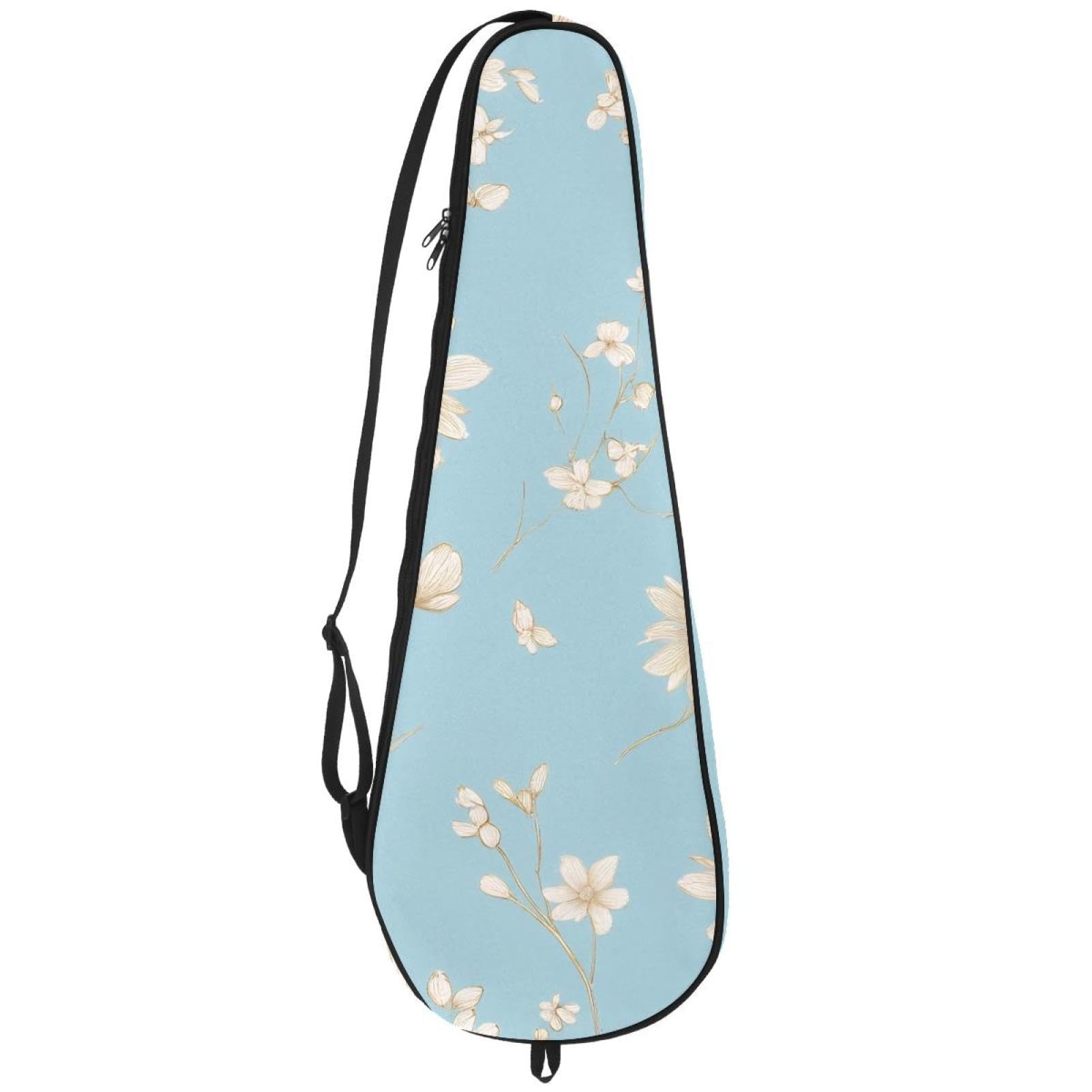 KengjuTesu Badminton Racket Cover Bag, Lightweight Padded Tennis Racquet Cover with Adjustable Shoulder Strap, White Floral Blue