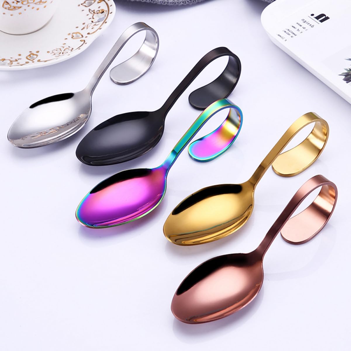BEBEMOKO Small Curved Spoon for Buffet Basting Spoon Silverware Set Kitchen Tableware