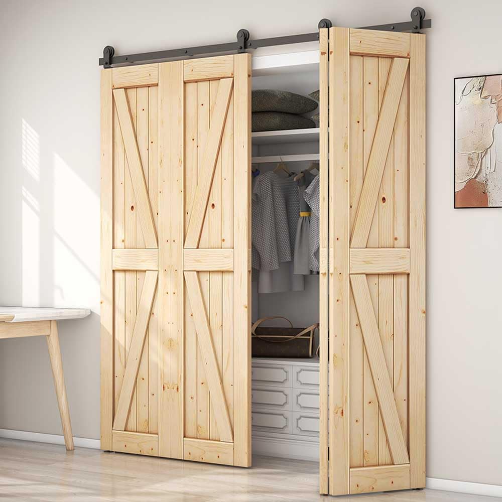 CCJH 6FT/183CM Plegables Herraje para Puerta Corredera Kit de Accesorios para Puertas Correderas de Graneros Estilo de libro T Shaped