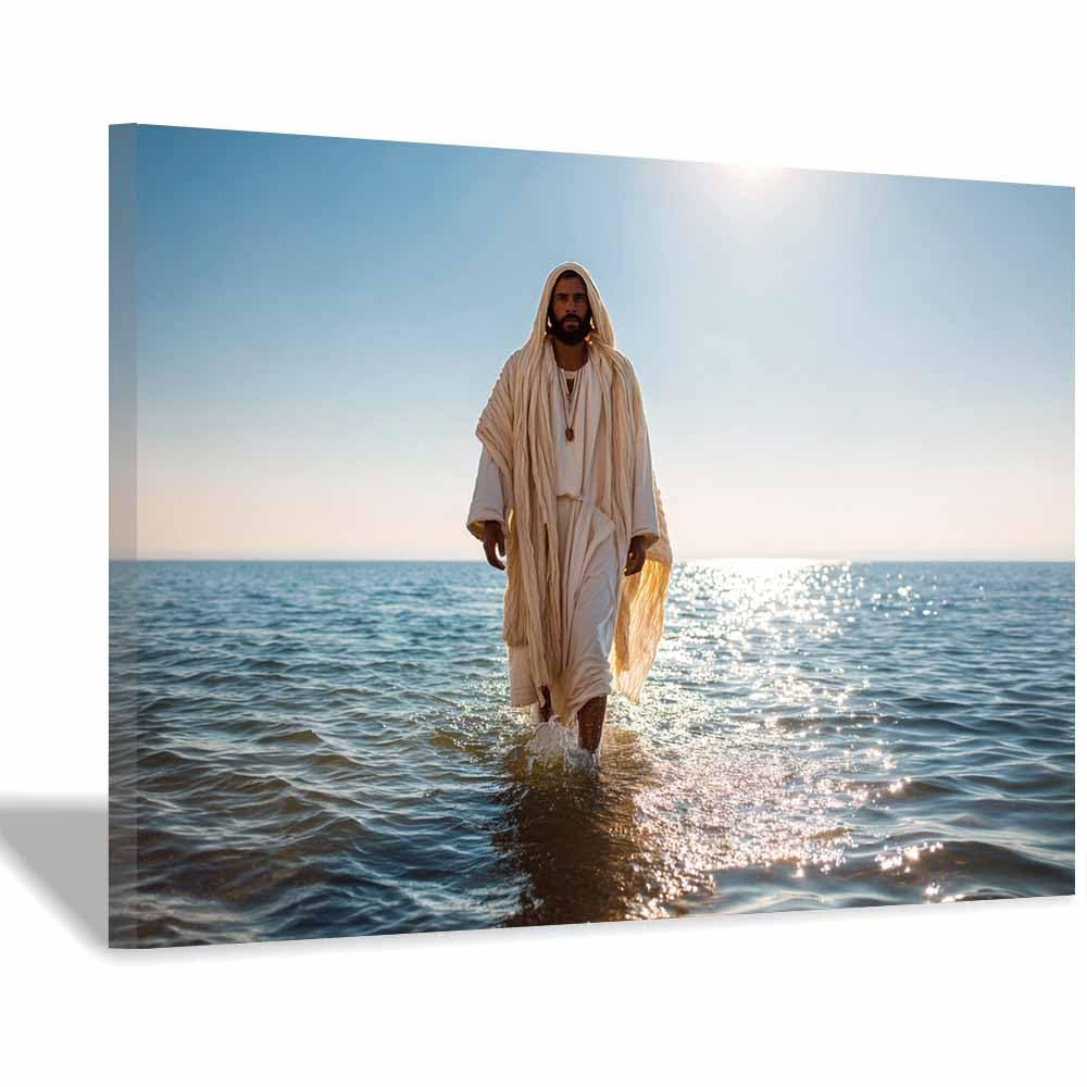 ZAMAEIU Jesus Christ Classic Painting Style Water moves withs s thes sun. Religious Figure Wall Art Print,Room Decor for living room, bedroom, church, hospital(blue)-80x120cm Framed